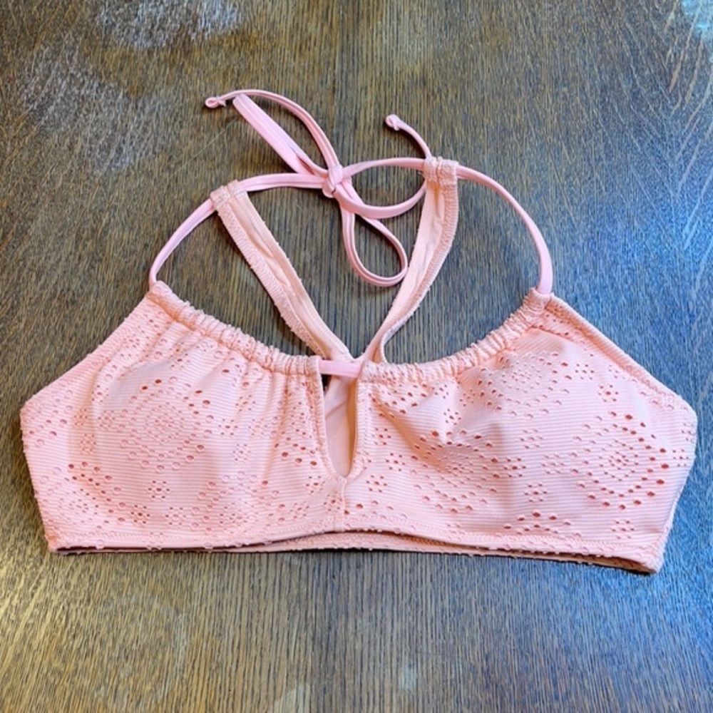 Aerie Salmon Lasercut Geometric Racerback Bikini Top Size Large